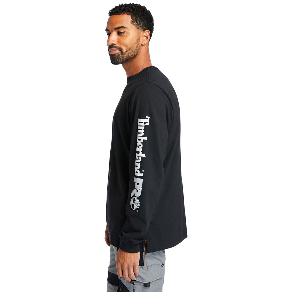 Camisetas Timberland Hombre Pro® Logo Manga Base Plate Wicking Negras - Chile HVL-680375